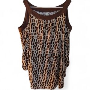 💲⬇️Leopard Print Women's Top, Cold Shoulder Sleeves